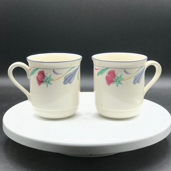 Vintage Lenox Set of 2 Coffee Tea Mugs Poppies On Blue Made In USA Replacements - Picture 3 of 10